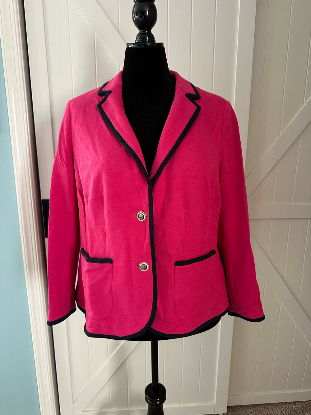 Talbots Aberdeen 16WP Pink Navy Trim Blazer Jacket 16 Petite NWOT